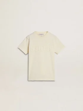 Αγορίστικο κρεμ T-shirt με ανάγλυφο λογότυπο