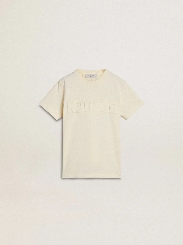 Αγορίστικο κρεμ T-shirt με ανάγλυφο λογότυπο