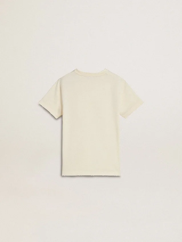 Αγορίστικο κρεμ T-shirt με ανάγλυφο λογότυπο