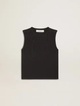 Αμάνικο T-shirt σε φθαρμένο μαύρο χρώμα με κεντήματα σε αποχρώσεις του ίδιου χρώματος
