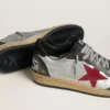 Ανδρικά Ball Star LTD από ασημί πλαστικοποιημένο δέρμα με κόκκινο αστέρι από σουέτ και μαύρα ένθετα