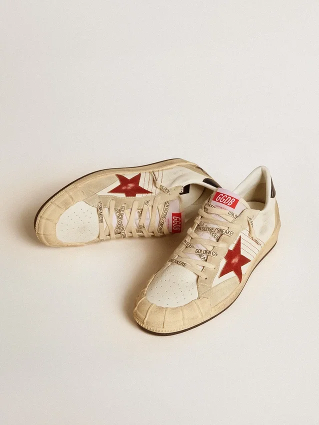 Ανδρικά Ball Star LTD από δέρμα νάπα με κόκκινο δερμάτινο αστέρι και δερμάτινη ετικέτα στη φτέρνα
