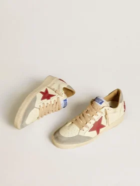 Ανδρικά Ball Star LTD από δέρμα νάπα με κόκκινο δερμάτινο αστέρι και γκρι σουέτ λουράκι στη φτέρνα
