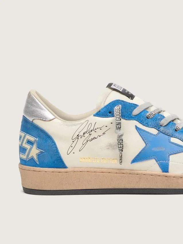 Ανδρικά Ball Star LTD από λευκό δέρμα με γαλάζιο δερμάτινο αστέρι