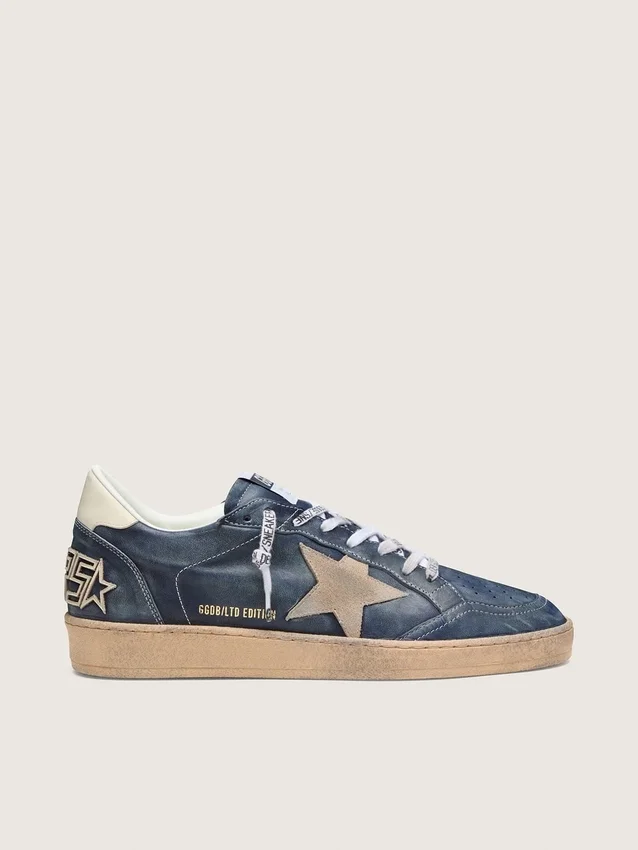 Ανδρικά Ball Star LTD από σκούρο μπλε δέρμα με μπεζ αστέρι από σουέτ