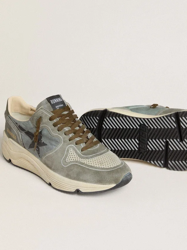 Ανδρικά παπούτσια με Running Sole από ανοιχτό μπλε νάιλον με μαύρο αστέρι και πράσινη δερμάτινη ετικέτα στη φτέρνα