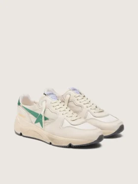 Ανδρικά παπούτσια με Running Sole από κρεμ νάιλον και δέρμα με πράσινο δερμάτινο αστέρι