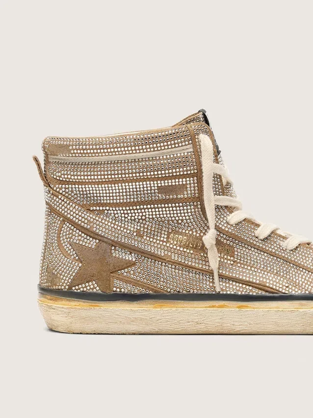 Ανδρικά Slide Sneakers από σουέτ σε χρώμα καπνού με κρύσταλλα και αστέρι από σουέτ σε χρώμα καπνού