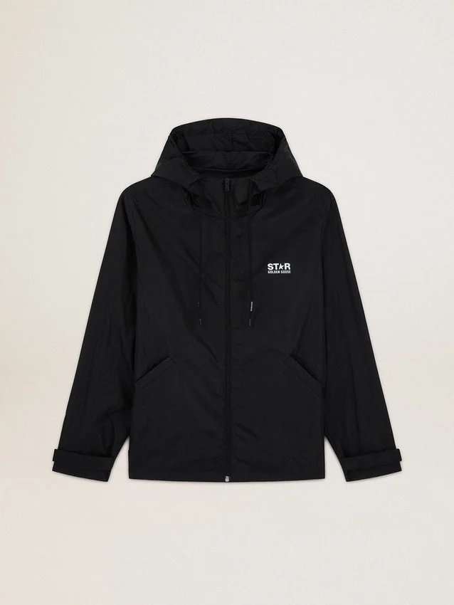 Ανδρικό αντιανεμικό μπουφάν με λευκό λογότυπο και αστέρι σε αντίθεση