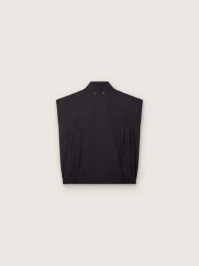 Ανδρικό γιλέκο από σκούρο μπλε βαμβακερό twill με φερμουάρ και ετικέτα με τύπωμα σημαίας