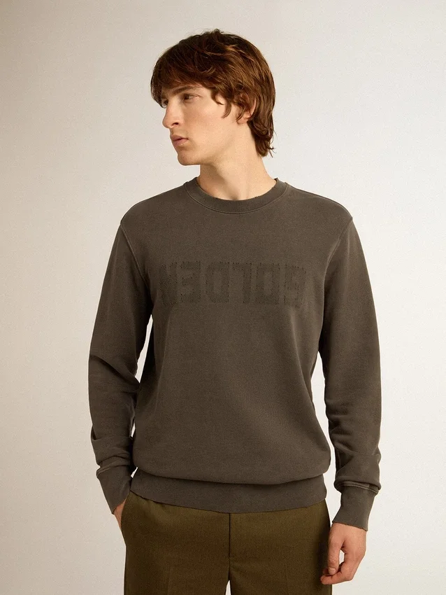 Ανδρικό γκρι φούτερ με λογότυπο και φθαρμένη επεξεργασία