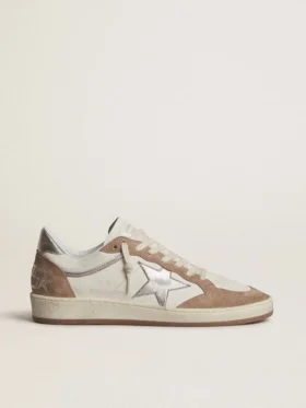 Ball Star LTD σε λευκό δέρμα νάπα και σουέτ παλαιού ροζ χρώματος με μεταλλικό ασημένιο δερμάτινο αστέρι και λουράκι στη φτέρνα