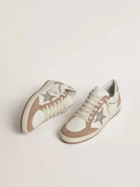 Ball Star LTD σε λευκό δέρμα νάπα και σουέτ παλαιού ροζ χρώματος με μεταλλικό ασημένιο δερμάτινο αστέρι και λουράκι στη φτέρνα