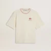 CNY φθαρμένο λευκό αμάνικο T-shirt με κόκκινο κέντημα