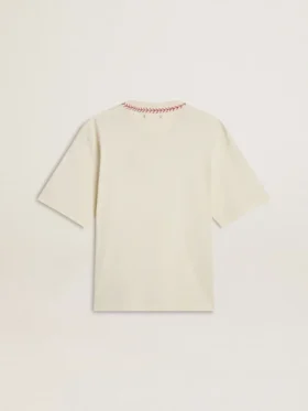 CNY φθαρμένο λευκό αμάνικο T-shirt με κόκκινο κέντημα