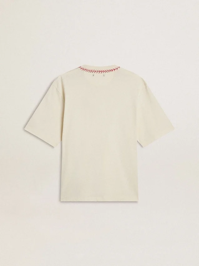 CNY φθαρμένο λευκό αμάνικο T-shirt με κόκκινο κέντημα