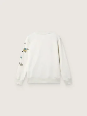 Φούτερ Journey unisex από λευκό μείγμα βαμβακιού με τυπωμένο σχέδιο doodle