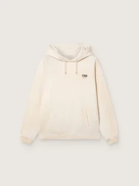 Φούτερ με κουκούλα Star, unisex, από λευκό βαμβάκι με τυπωμένο λογότυπο