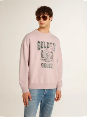 Φούτερ unisex με στρογγυλό λαιμό σε χρώμα παλαιό τριαντάφυλλο και πράσινη εκτύπωση λογότυπου