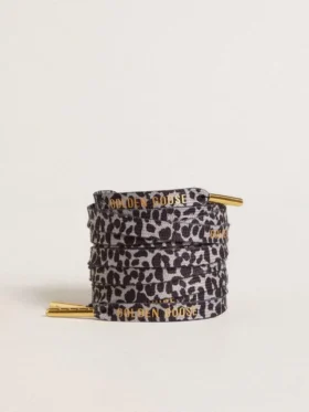 Γκρι και μαύρα κορδόνια με animal print και χρυσό λογότυπο σε αντίθεση
