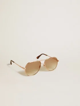 Γυαλιά ηλίου τύπου Aviator με σκελετό σε ροζ χρυσό και φακούς σε χρώμα μελιού