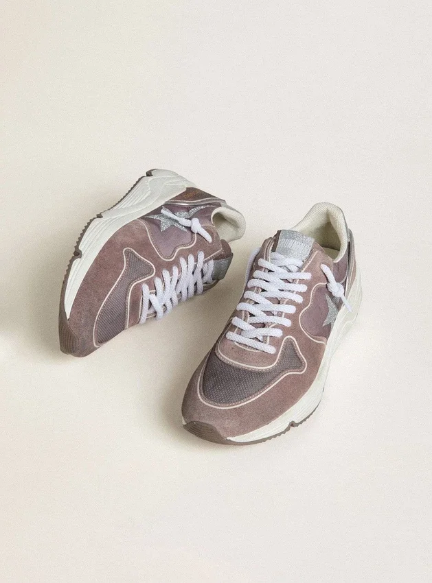 Γυναικεία αθλητικά παπούτσια με Running Sole από νάιλον και σουέτ σε χρώμα λεβάντας, με τυπωμένο αστέρι και ασημένια δερμάτινη ετικέτα στη φτέρνα