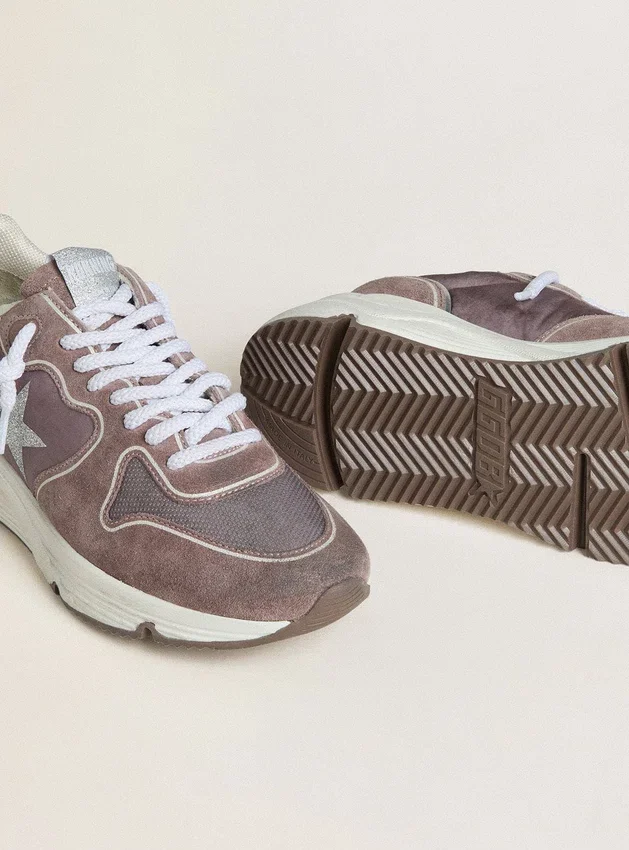 Γυναικεία αθλητικά παπούτσια με Running Sole από νάιλον και σουέτ σε χρώμα λεβάντας, με τυπωμένο αστέρι και ασημένια δερμάτινη ετικέτα στη φτέρνα