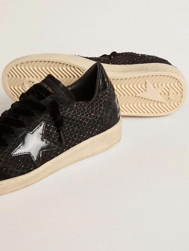 Γυναικεία Ball Star από πλέγμα με κρύσταλλα Swarovski και μαύρο αστέρι και γλωττίδα στη φτέρνα από πλαστικοποιημένο δέρμα