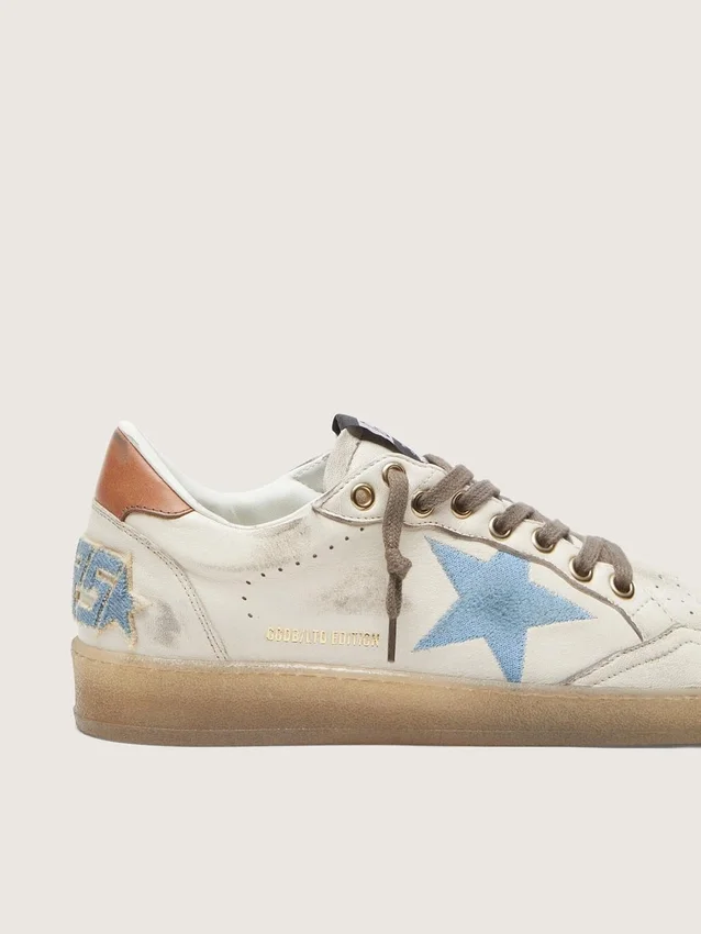 Γυναικεία Ball Star LTD από λευκό δέρμα με γαλάζιο κεντημένο αστέρι
