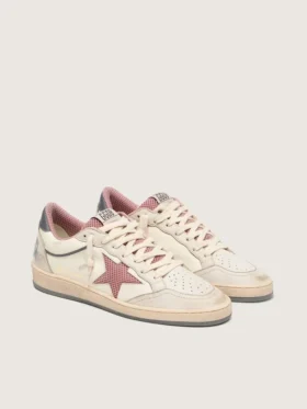 Γυναικεία Ball Star LTD από μπεζ δέρμα με ροζ αστέρι από πλέγμα και μπλε δερμάτινη λωρίδα στη φτέρνα
