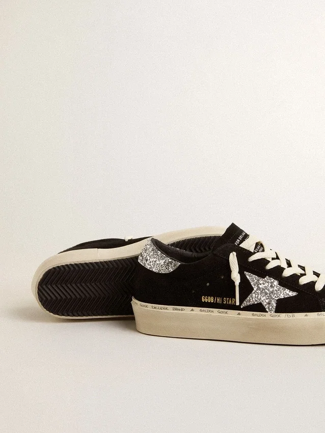 Γυναικεία Hi Star από μαύρο σουέτ με ασημένιο αστέρι με γκλίτερ