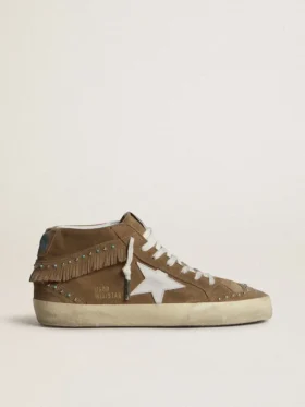 Γυναικεία Mid Star από σουέτ σε χρώμα καπνού με κρόσσια και καρφιά