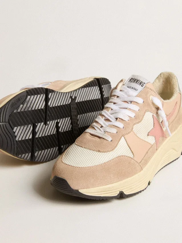 Γυναικεία Running Sole με πλέγμα και σουέτ, ροζ αστέρι και ασημί λουράκι στη φτέρνα