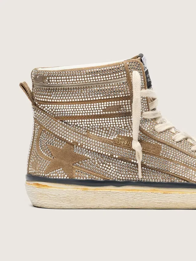 Γυναικεία Sneakers LAB από σουέτ σε χρώμα καπνού με κρύσταλλα και αστέρι από σουέτ σε χρώμα καπνού
