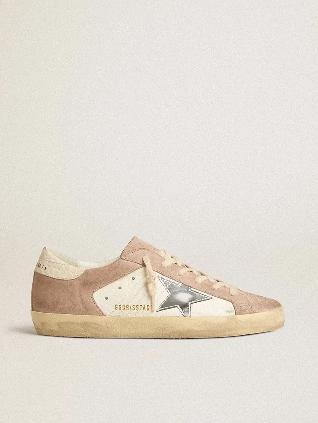 Γυναικεία Sneakers Super-Star από ροζ σουέτ με ασημί μεταλλικό δερμάτινο αστέρι