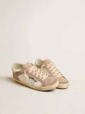 Γυναικεία Sneakers Super-Star από ροζ σουέτ με ασημί μεταλλικό δερμάτινο αστέρι