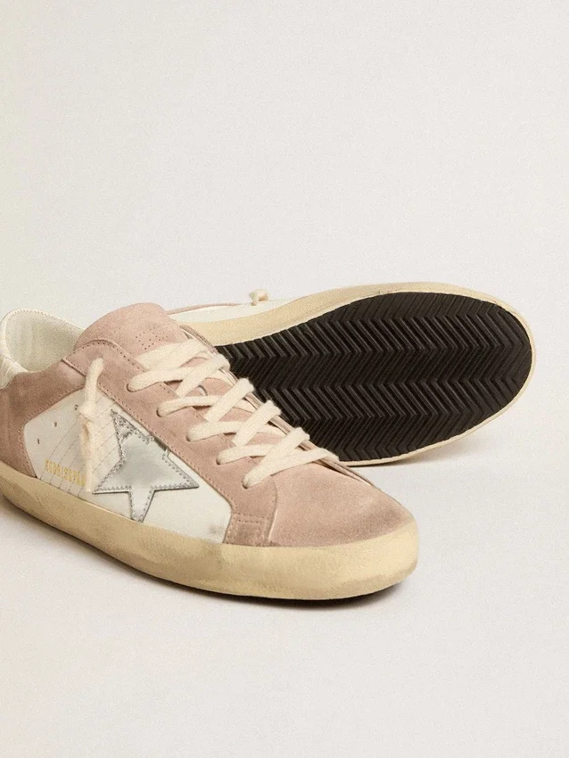 Γυναικεία Sneakers Super-Star από ροζ σουέτ με ασημί μεταλλικό δερμάτινο αστέρι
