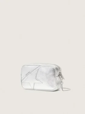 Γυναικεία Star Bag από ασημί λαμιναρισμένο δέρμα με αστέρι tone-on-tone