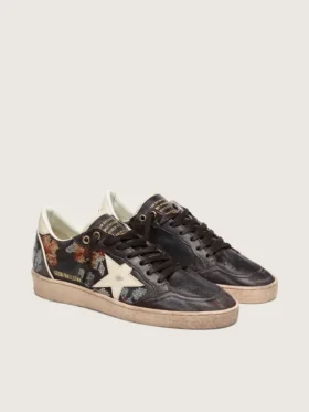 Γυναικείο Ball Star LTD από νάπα σε χρώμα έβενο με πολύχρωμο κέντημα και λευκό αστέρι