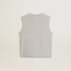 Γυναικείο γκρι αμάνικο T-shirt με κίτρινη εκτύπωση