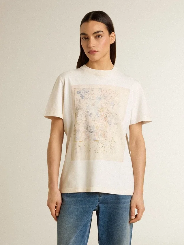Γυναικείο λευκό πουκάμισο με floral print