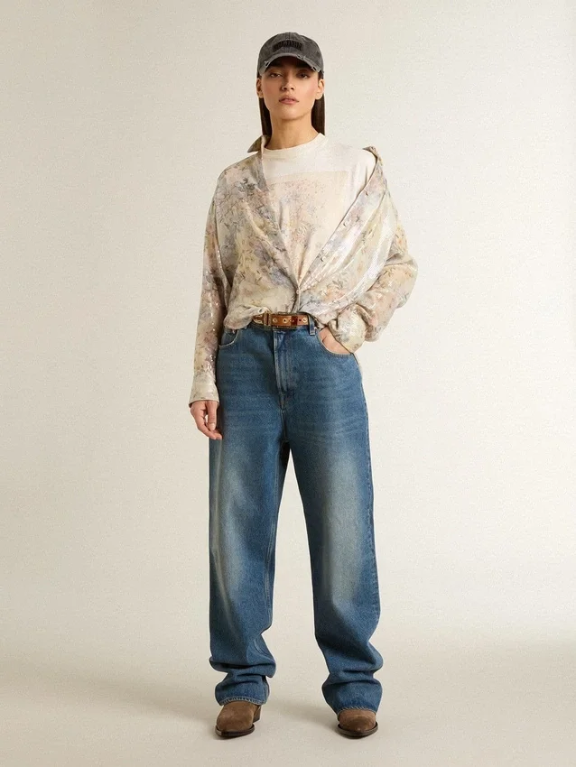 Γυναικείο λευκό πουκάμισο με floral print