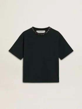 Γυναικείο μαύρο T-shirt με κρύσταλλα