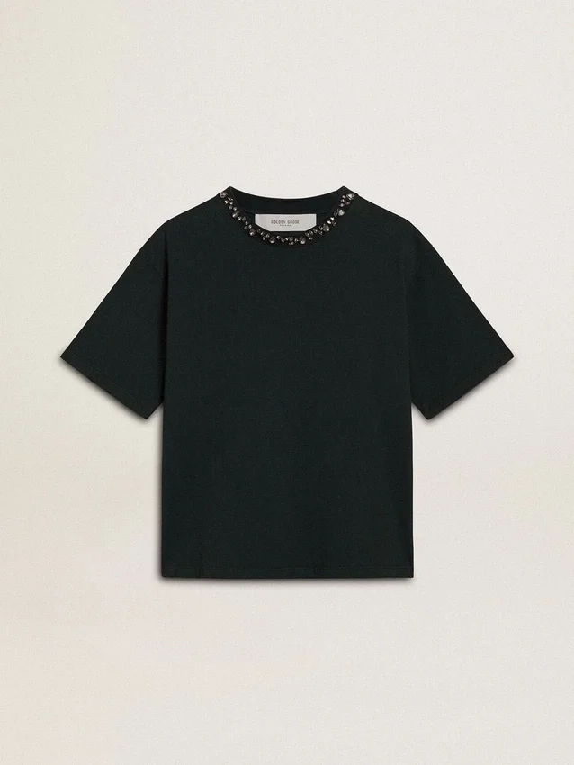 Γυναικείο μαύρο T-shirt με κρύσταλλα