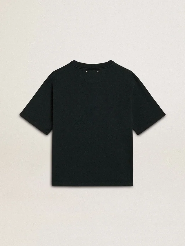 Γυναικείο μαύρο T-shirt με κρύσταλλα
