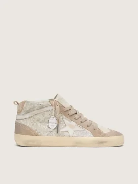 Γυναικείο Mid Star από μπεζ σουέτ με ασημένια Swarovski και λευκό δερμάτινο αστέρι