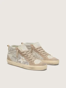 Γυναικείο Mid Star από μπεζ σουέτ με ασημένια Swarovski και λευκό δερμάτινο αστέρι