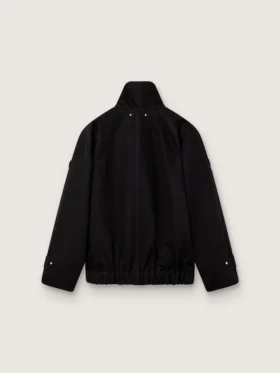 Γυναικείο μπουφάν oversized από μαύρο βαμβακερό twill με κεντημένο μοτίβο λουλουδιών από πούλιες
