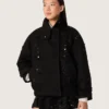 Γυναικείο μπουφάν oversized από μαύρο βαμβακερό twill με κεντημένο μοτίβο λουλουδιών από πούλιες
