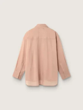 Γυναικείο oversized πουκάμισο από βαμβακερό βουάλ σε κοραλλί χρώμα με πλισέ λεπτομέρειες